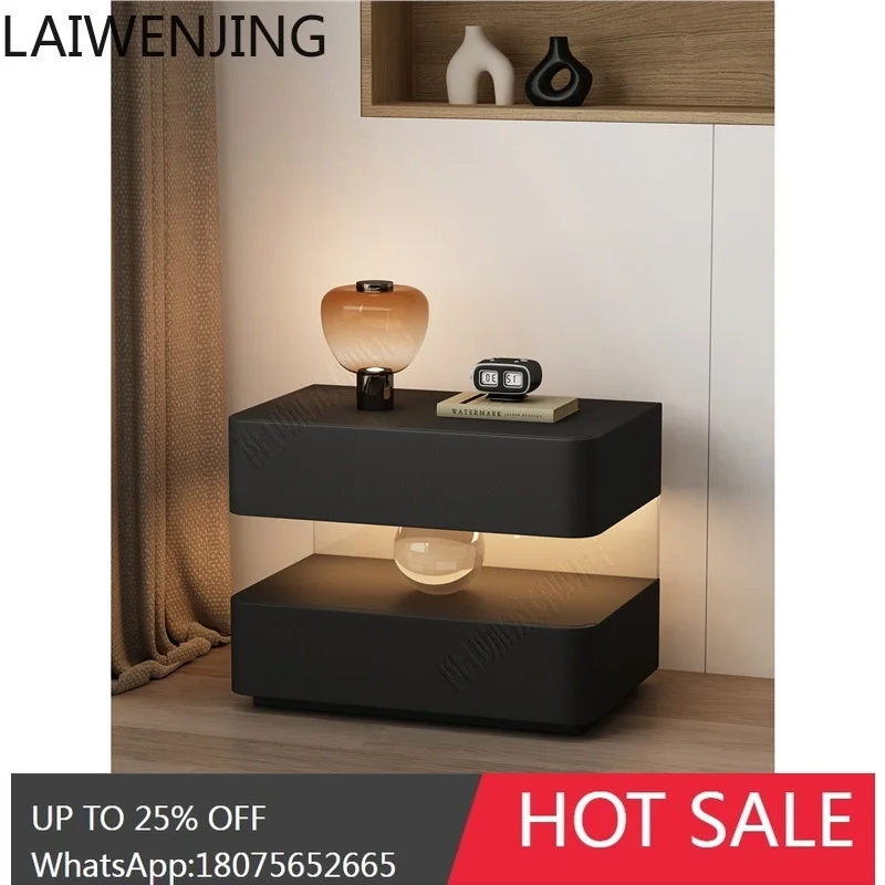 

Solid wood bedside table, complete set, modern and simple, high-end crystal ball acrylic touch lamp, home bedroom storage cabine