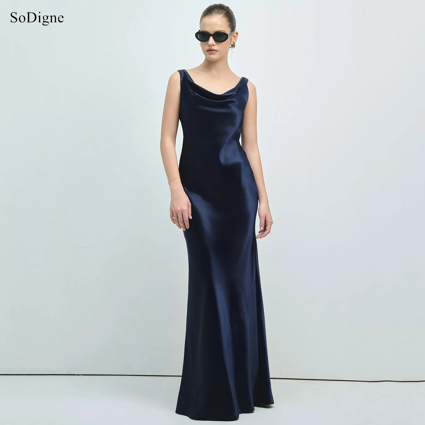 ชุดราตรีทรงเมอร์เมดผ้าซาติน SoDigne ดีไซน์หรูหรา เปิดหลัง ไร้แขน สำหรับงานปาร์ตี้ งานพิธีการ ชุดเดรสยาวเข้ารูป ออกแบบตามสั่ง