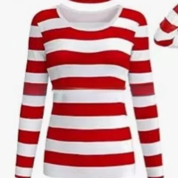 Loween traje senhoras bla branco vermelho listrado camiseta split design 00% outro material outono 2025 senhoras faion