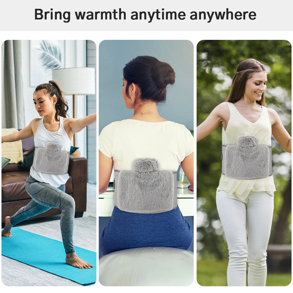 Electric Portable Heater Hot Water Bag Bottle Rubber Hand Warming Bag Plush Back Waist Cover Belt for Home Office Outdoor Gift