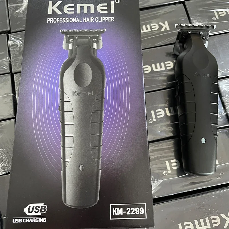 Kemei KM-2299 Barber Cordless Hair Trimmer 0mm Zero Gapped Carving Clipper Detailer Professional Electric Finish Cutting Machine