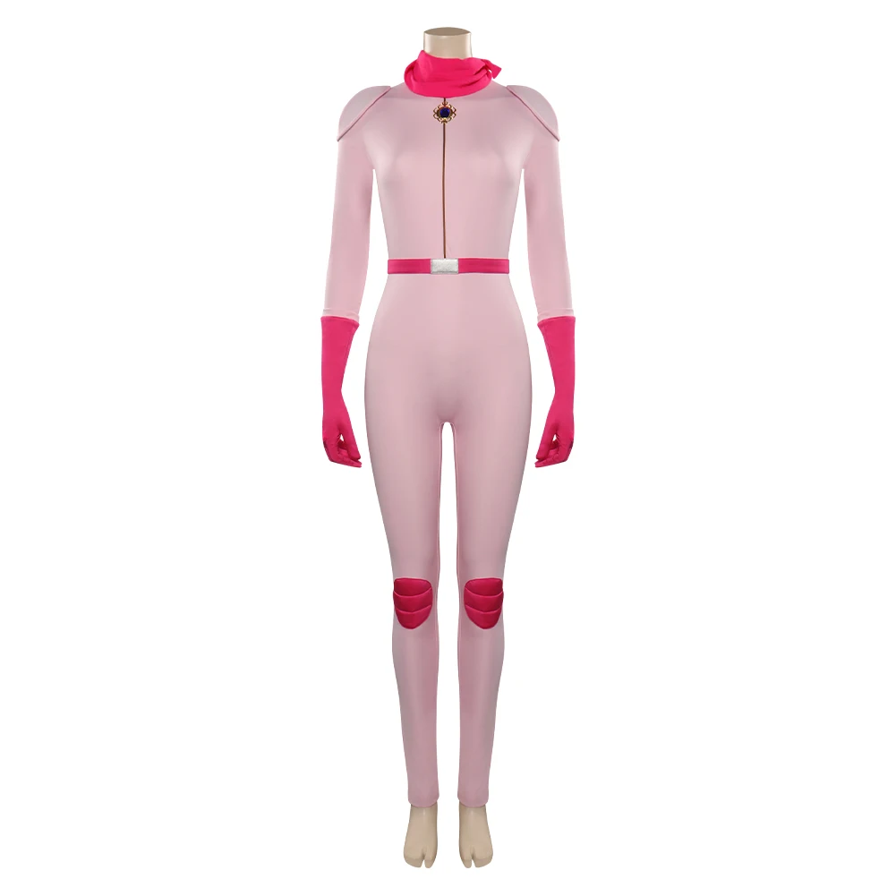 Disfraz de Cosplay de película Peach para mujer y niña, mono de princesa rosa, cinturón, guantes, peluca, trajes, traje de Carnaval de Halloween