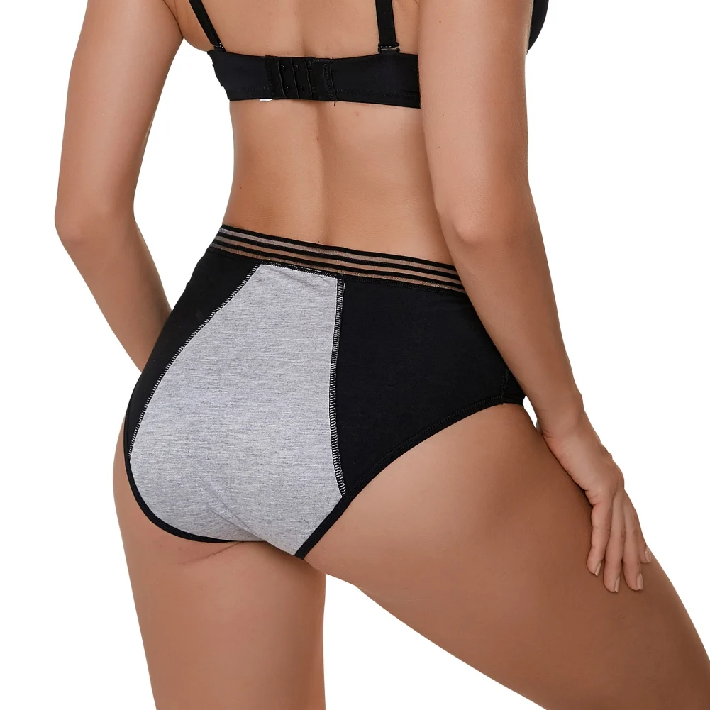 Women Period Panties Menstrual Underwear Hollow Lace Breathable Leak-proof Full Coverage Stretch Briefs Striped Skin Friendly