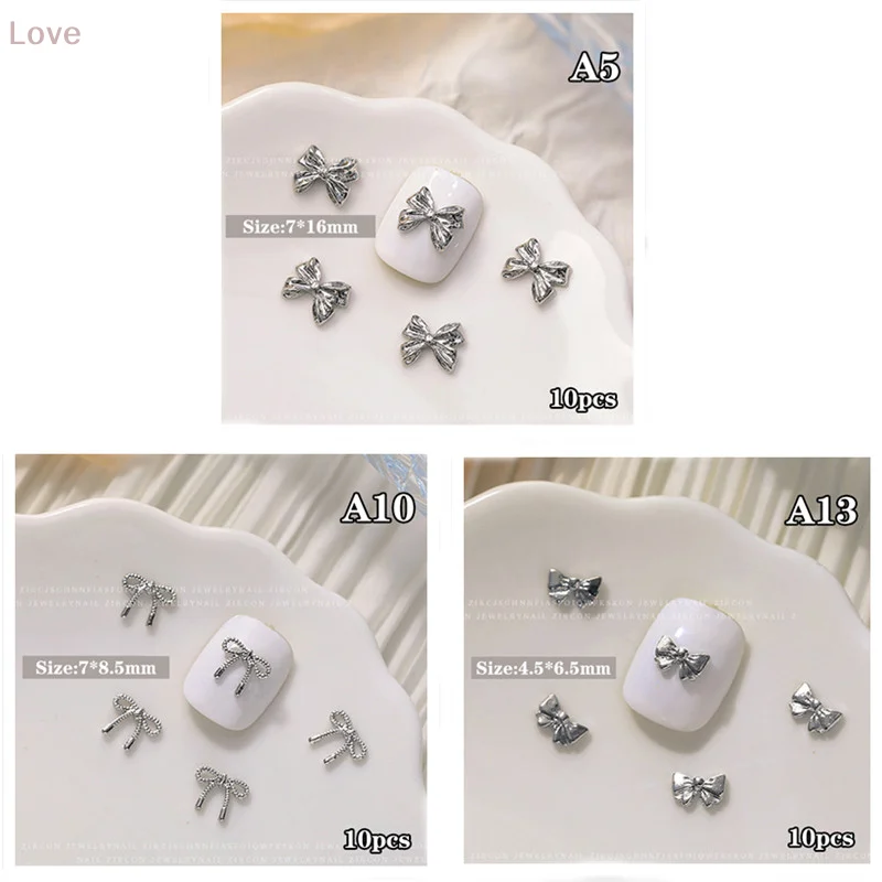 Breloques en alliage d'argent pour Nail Art, 10 pièces, accessoires, pièces pour manucure, décoration d'ongles rétro, fournitures de conception