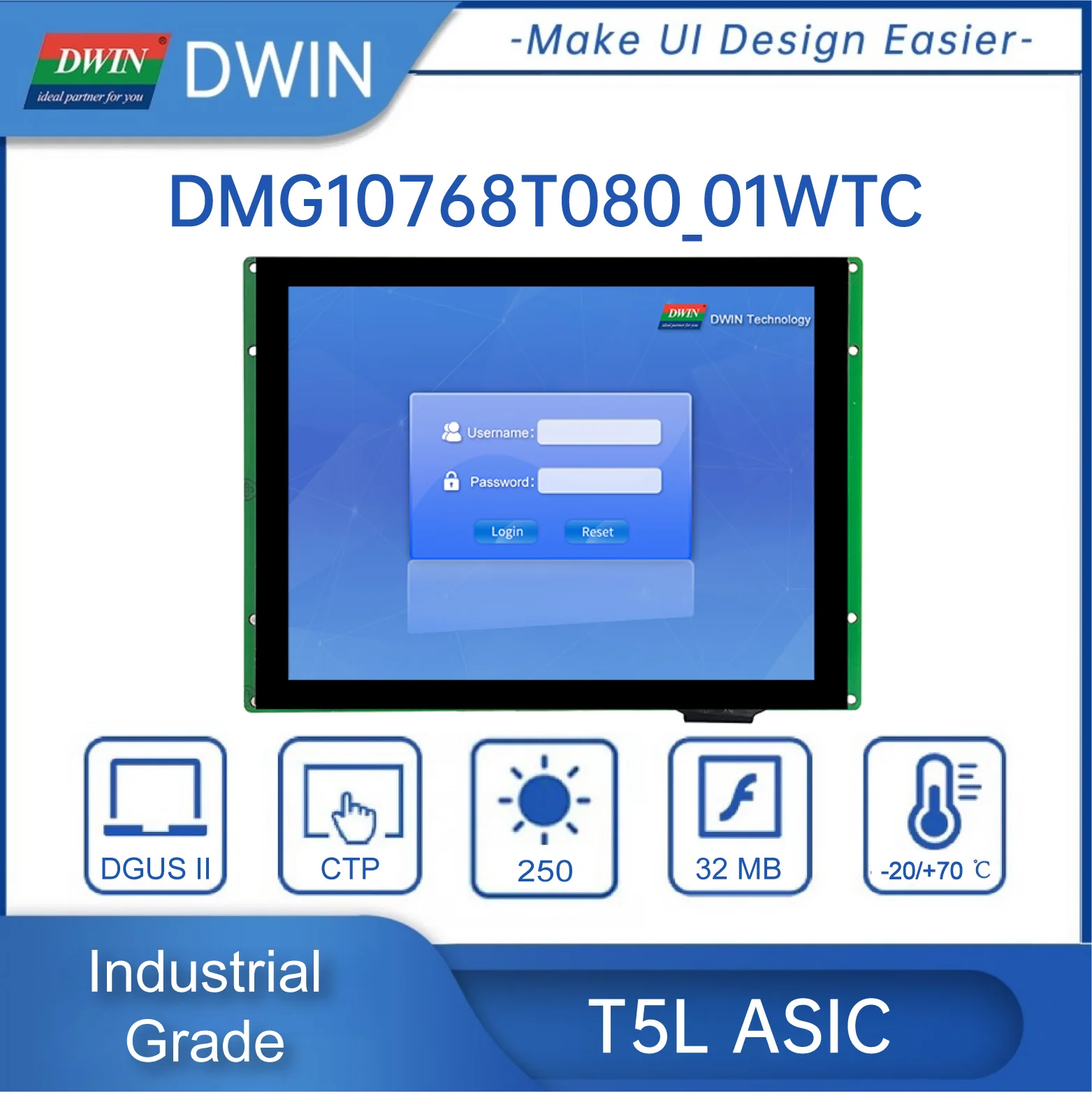 

8 Inch 1024*768 Pixels Resolution 16.7M Colors HMI IPS TFT LCD Display Screen Lcd Modules Touch Panel DMG10768T080_01W