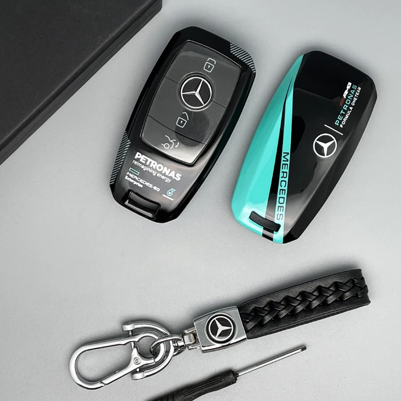 Fashion Cool Track Style Car Key Case Cover Shell For Mercedes Benz A C E S G Class GLC CLE CLA GLB W177 W205 W213 W222 X167 AMG