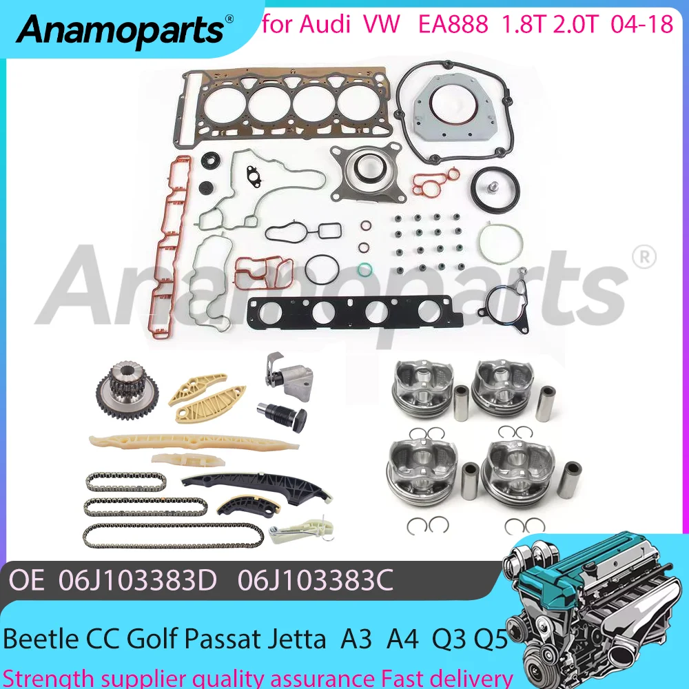 For 04-18 EA888  1.8 2.0 T  VW Beetle CC Golf Passat Audi A3 A4 Q3 Q5 Engine Overhaul Rebuild Timing chain piston kit 06J103383D