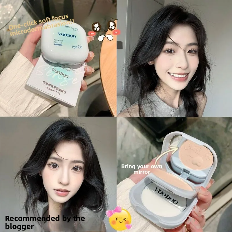 Pó para mulheres de dupla utilização, óleo úmido e seco, controle de maquiagem, à prova d'água, sem manchas, não agarrando, oculta os poros, toque acima
