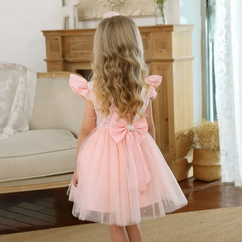 1-5Y Baby Girls Dress for Wedding Party Pink Birthday Princess Dresses Kids Girl Bridesmaids Elegant Gown Cute Girl Bow Vestidos