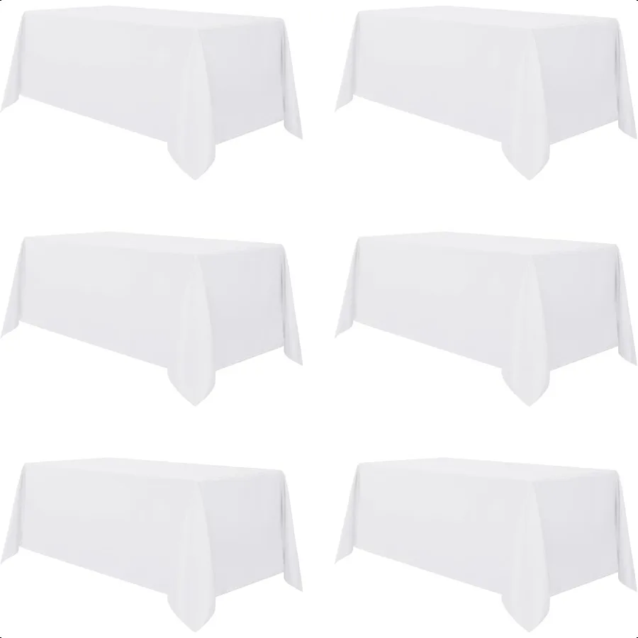 

6 Pack White Tablecloth 90 x 156 Inch Rec Table Cloth for 8 Feet Tables Stain and Wrinkle Resistant Washable Polyester Table Co