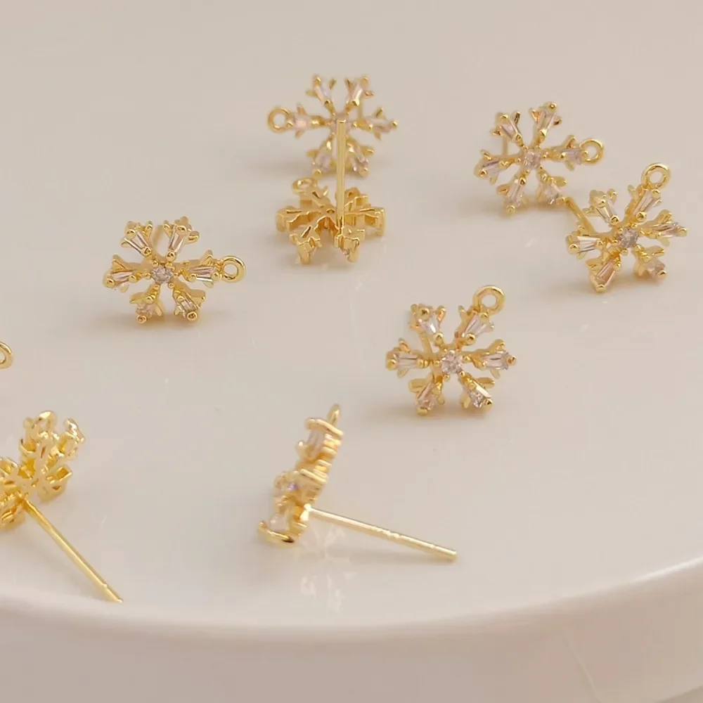 

S925 Silver Needle with Gold, 14K Inlaid Zircon Snowflake, Ear Ring and Ear Needle, Self-made Handmade DIY Jewelry and Earrings
