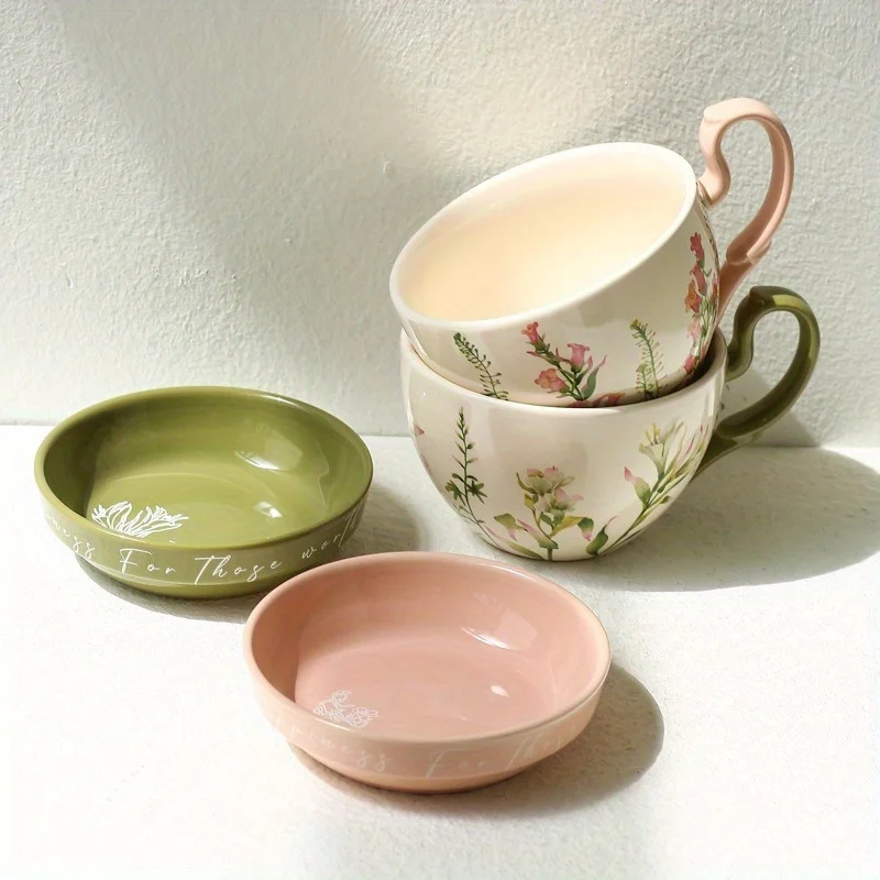 

Lily Wind Chime Creative Large Capacity Ceramic Mug with Lid Multi Purpose Breakfast Cup Milk Cup Yogurt Bowl