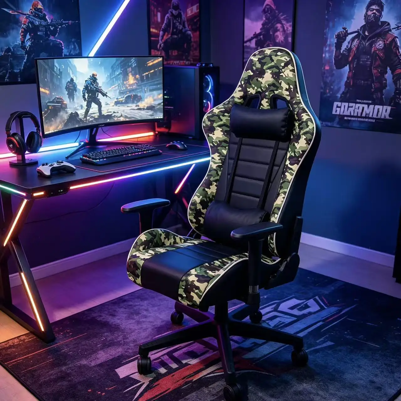 Factory Low-price Ergonomic Modern Racing Style High-back Computer Game Chair, Adjustable Height, Made Of Synthetic Leather