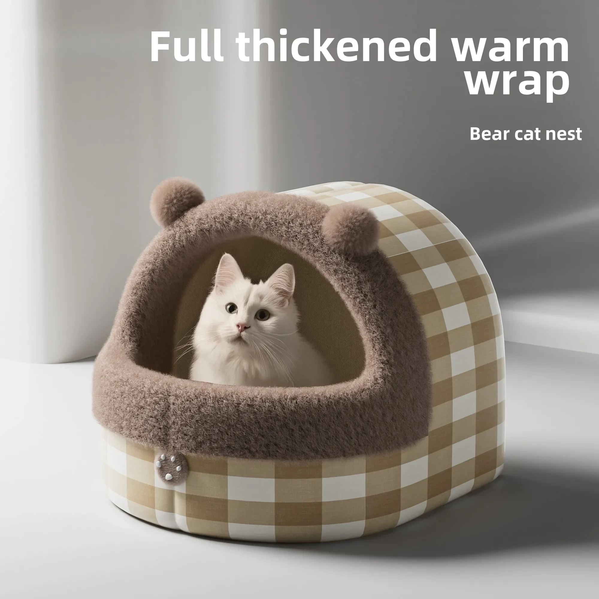 

Winter Cat Bed, Thickened and Plush with Semi-Enclosed Design for Maximum Comfort and Security