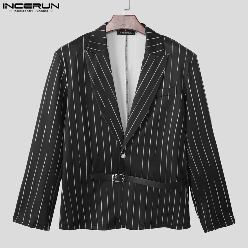 

INCERUN Men Blazer Striped Patchwork Lapel Long Sleeve One Button Casual Male Suit Streetwear 2025 Fashion Thin Coats Blazer Men