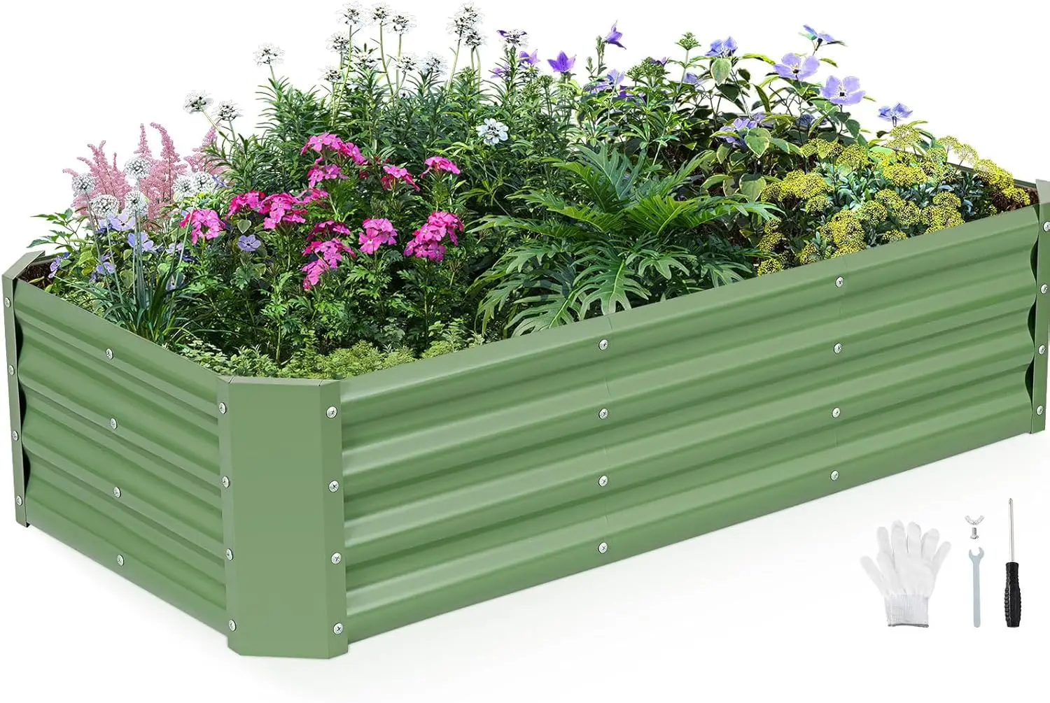 

4x2x1ft Galvanized Metal Raised Garden Bed for Vegetables, Flowers, Herbs