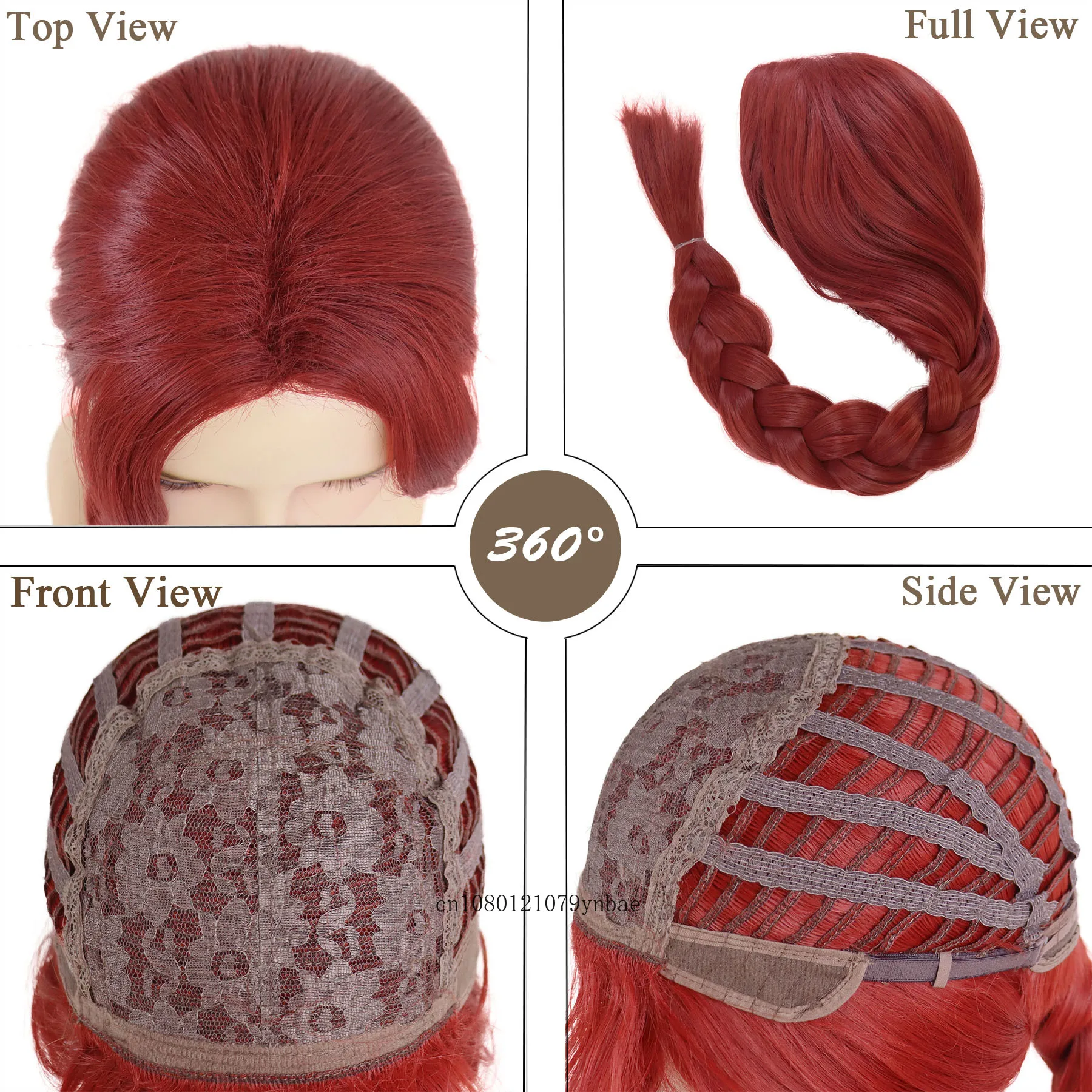 Pelucas de princesa para mujeres y niñas, pelo sintético rojo, peluca larga y recta de 29 pulgadas con trenzas, pelucas para disfraz de Halloween para fiesta de Cosplay diaria