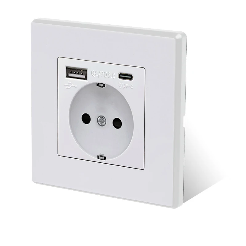 EU Socket USB Type-C Wall Power Switch With Usb Charging Port and Type c 3-IN-1 Wall Socket interface