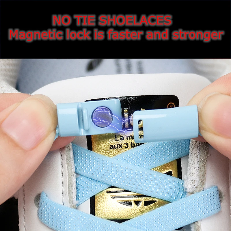 Metal lock magnetic shoelaces Elastic Quickly put on and take off in 1 second Flat No tie shoelace Shoe Accessories Lazy lace