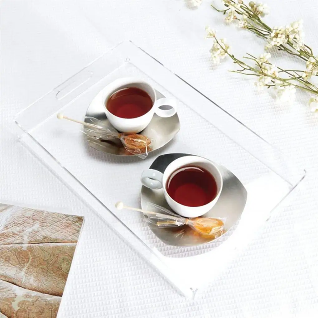 Clear Serving Tray Spill Proof Acrylic Home Organizer Tea Coffee Dessert Plate Kitchen Organization Hotel Accessories