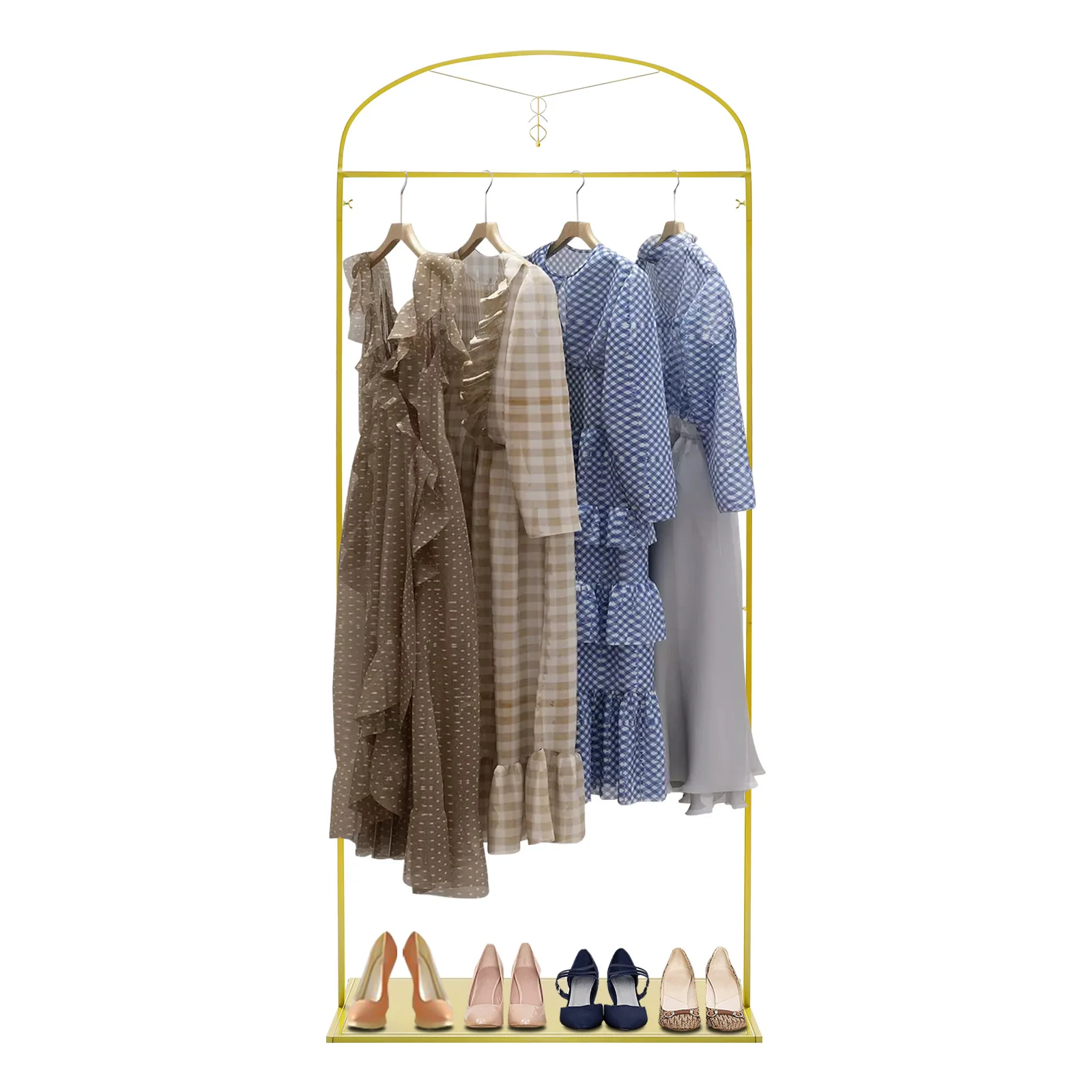 

Sturdy Steel Clothing Display Rack with Large Storage Space for Dresses, Shoes, and Bags – 20kg Capacity, Easy to Install