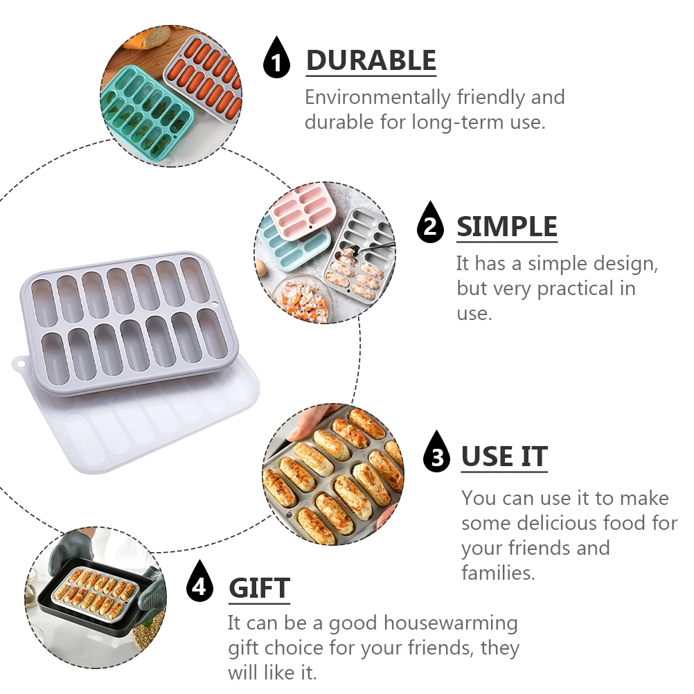 

1Pc High Quality Silicone Ice Cube Tray Grey With Lid Sausage Diy Baking Mold For Home And Professional Use