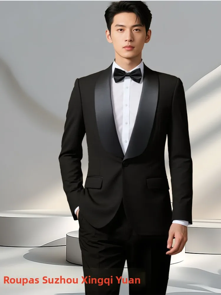 パフォーマンススーツ男性の結婚式のお祝いホスト衣装大人のフォーマルウェア伝統的な中国服若者の秋のファッション