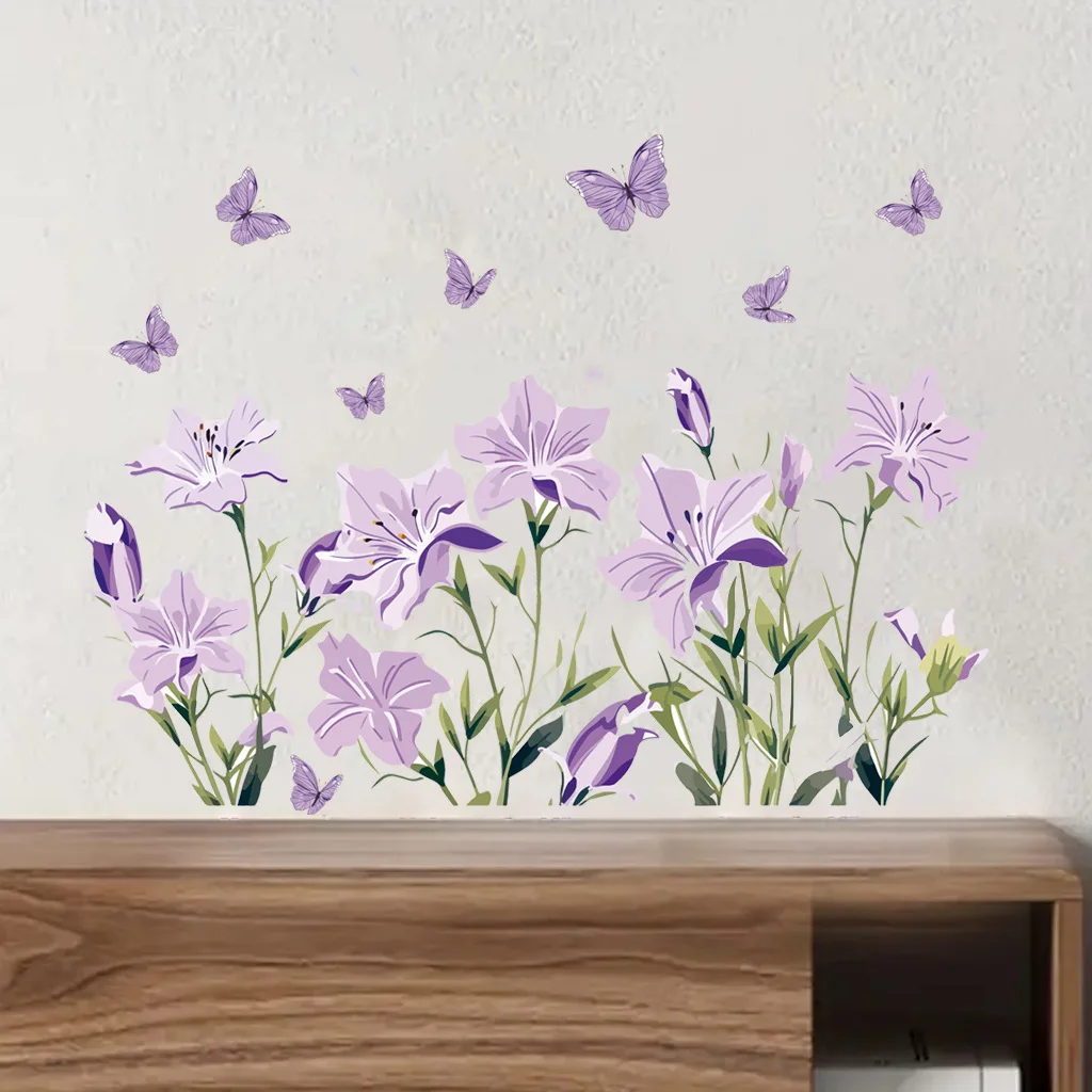 

DIY Purple Lavender Living Room Wall Stickers Decor Self-adhesive Flowers Butterfly Wall Decals Mural Bedroom Home Decorations