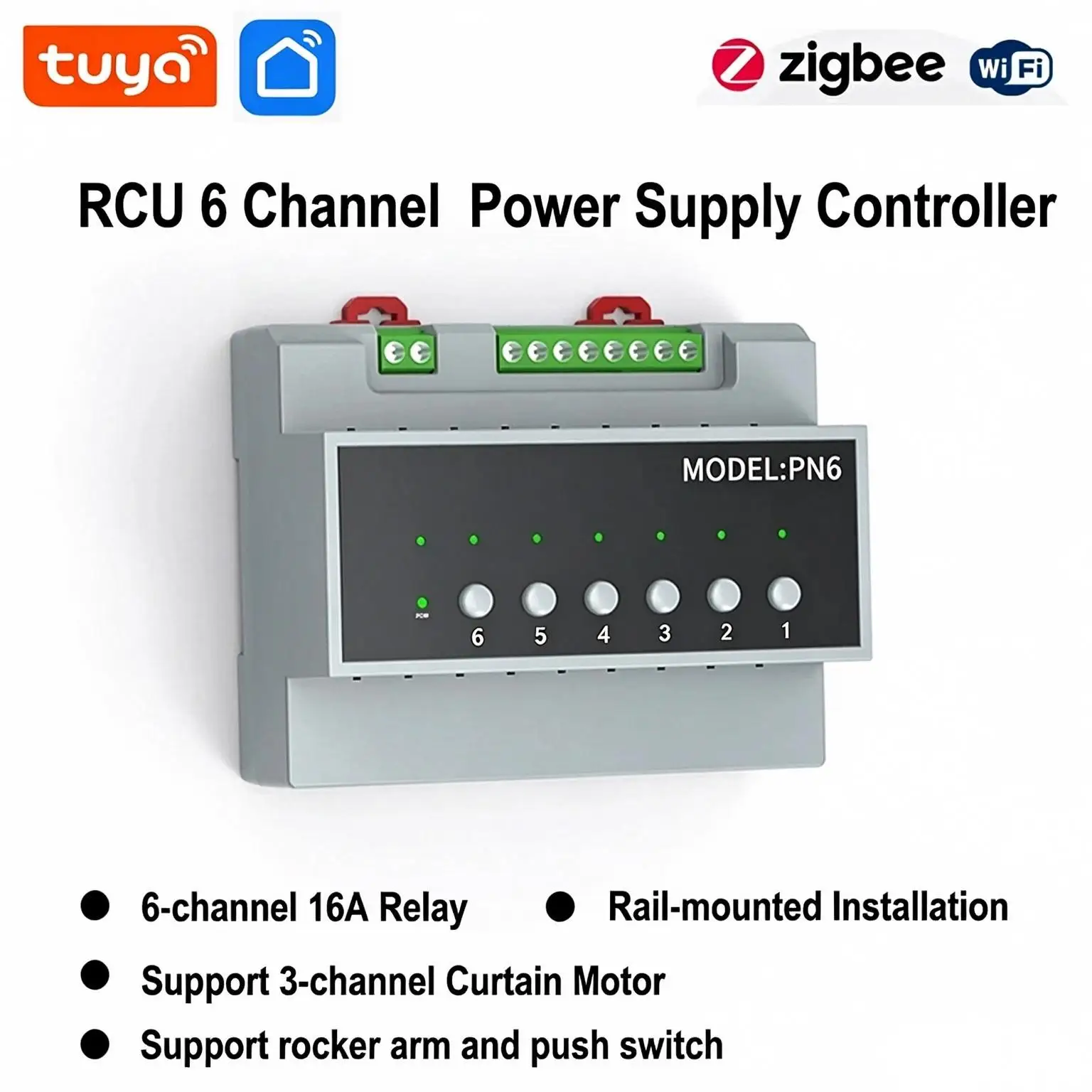 Smart Life WIFI 6 Way  Relay Switching Module 16A  Zigbee Power Remote Control Device 110V-240V Smart Switch Module