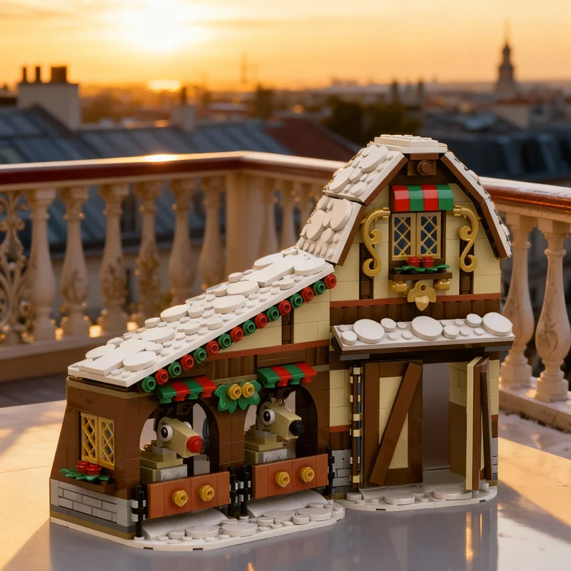 

593pcs MOC Christmas Reindeer Stable Winter Seasonal Model Building Blocks Architecture Toys Christmas Gifts Idea Brick