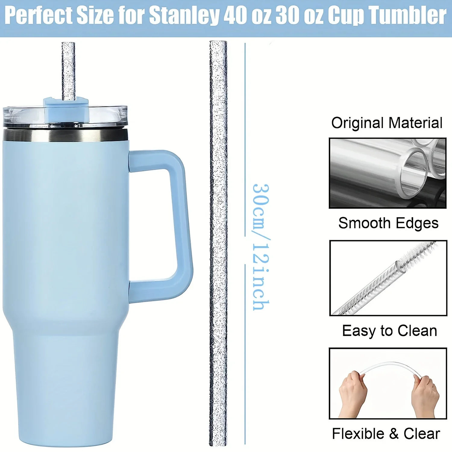 10 Pack Replacement Straws For Stanley Tumbler Color Glitter Reusable Plastic Straws With 2 Cleaning Brush 12 In For Cup