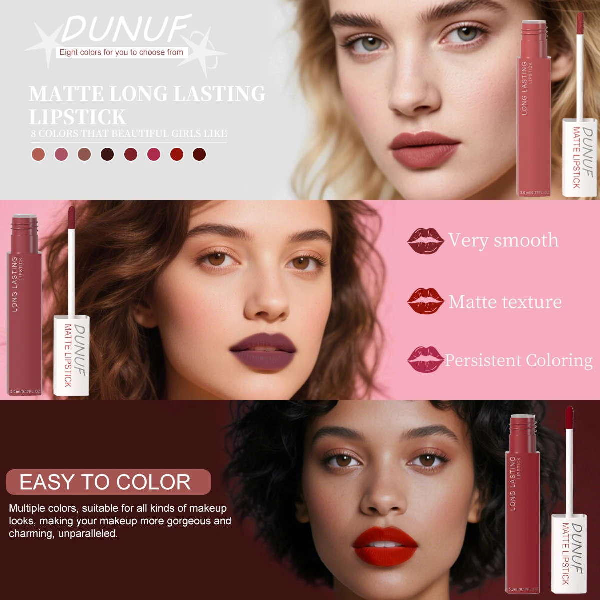 長持ちするリップグロス 1 個: マットリップスティック ノンスティックカップ 防水 ヌード ディープレッド モーヴ クリスマスやバレンタインデーのギフト