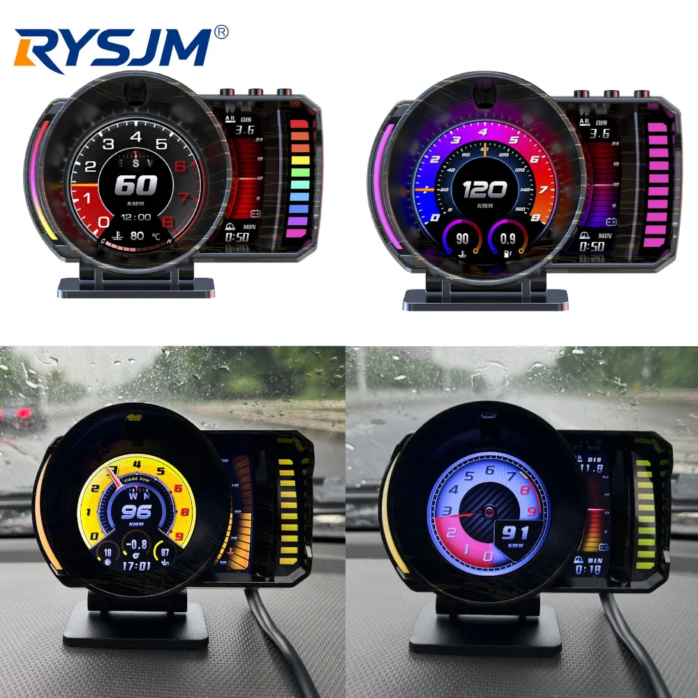 New P28 HUD Car Head Up Display GPS+OBD2 Smart Car HUD Turbo Gauge Digital Odometer Speedometer Water temp RPM Security Alarm