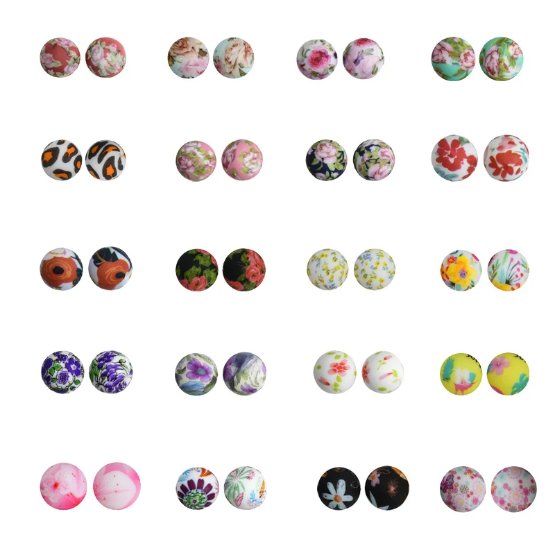 50pcs 15mm Brand New Aurora Red Lips Pattern Food Grade Silicone Beads DIY Making Bracelet Key Ring Keychain Accessories