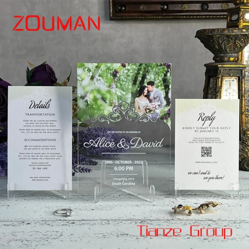 Custom , Customized Luxury Transparent UV Printing Acrylic Wedding Invitation Card