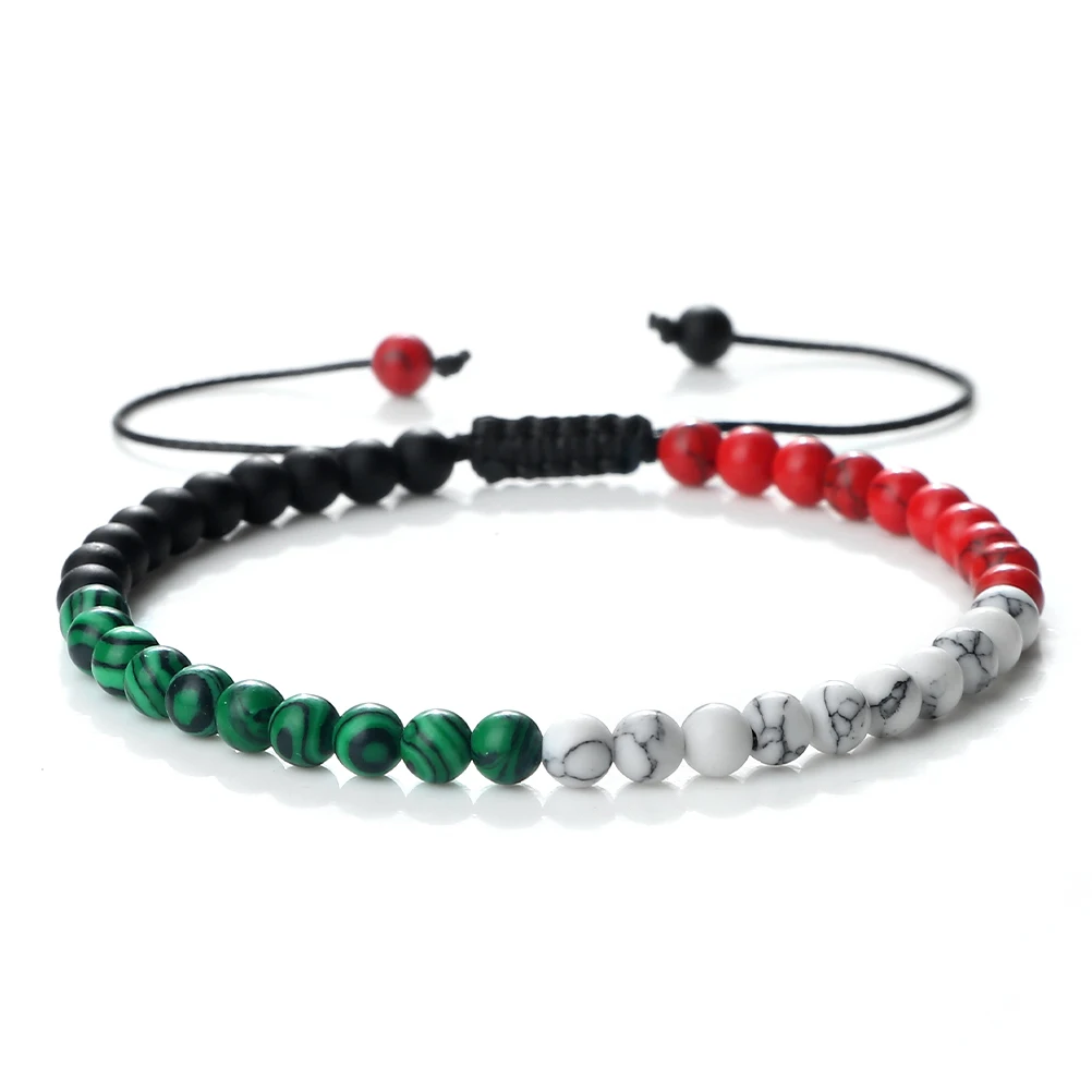 Trendy Palestine Flag Color Natural Stone Beads Bracelets for Women Men Adjustable Asian Countries Woven Bracelet Jewelry Friend