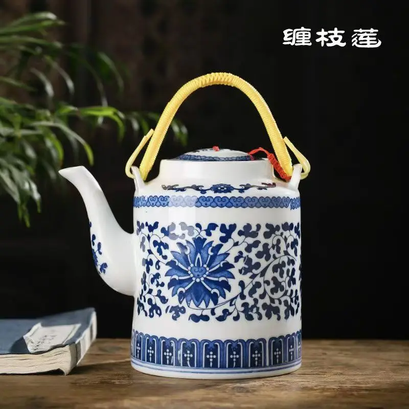 Jingdezhen Porcelain Ceramic Hoop Handle Teapot Tea Pot Dragon Pattern Kitchenware Gourmet Home Decor