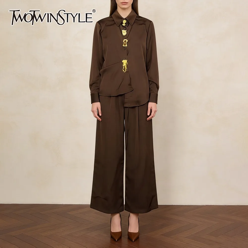 

TWOTWINSTYLE однотонный комплект из двух предметов с пуговицами, женская рубашка с длинными рукавами и лацканами, офисный женский комплект брюк, осенняя мода