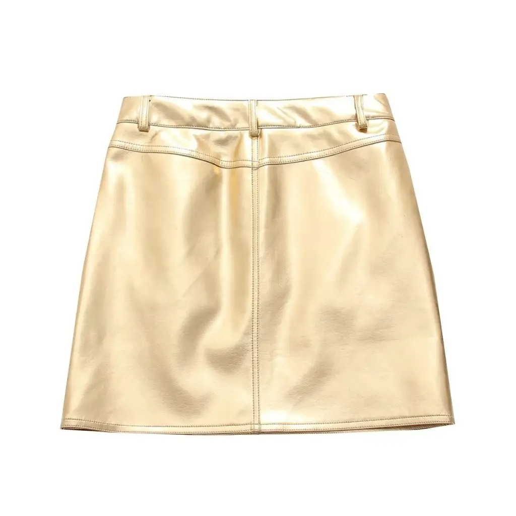 

Women's Golden PU Leather Skirt High Waist Slimming Sexy Sheath for Autumn Winter New European American Style