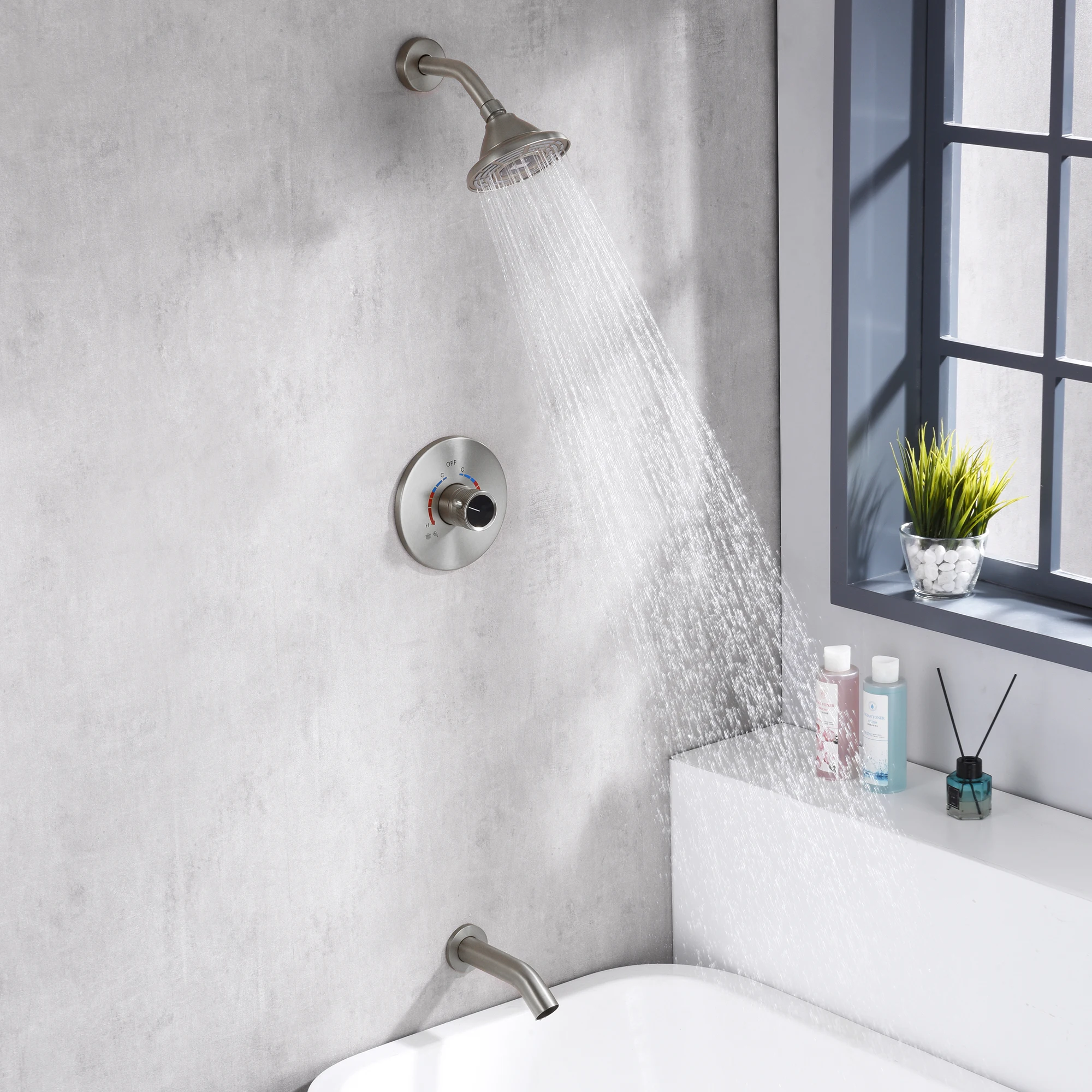 ثرموستاتي الحائط المطر الأمطار مربع دش صنبور لمعدات الحمام #2