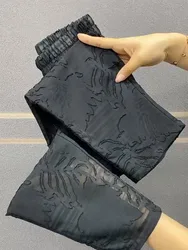 Lace hollowed out cropped pants women summer 2024 thin slim small foot Harlan pants loose and high waist versatile casual pants