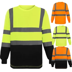 Светоотражающая двухцветная Рабочая Футболка Hi Vis, с коротким длинным рукавом, с круглым воротником, оранжевого и синего цветов