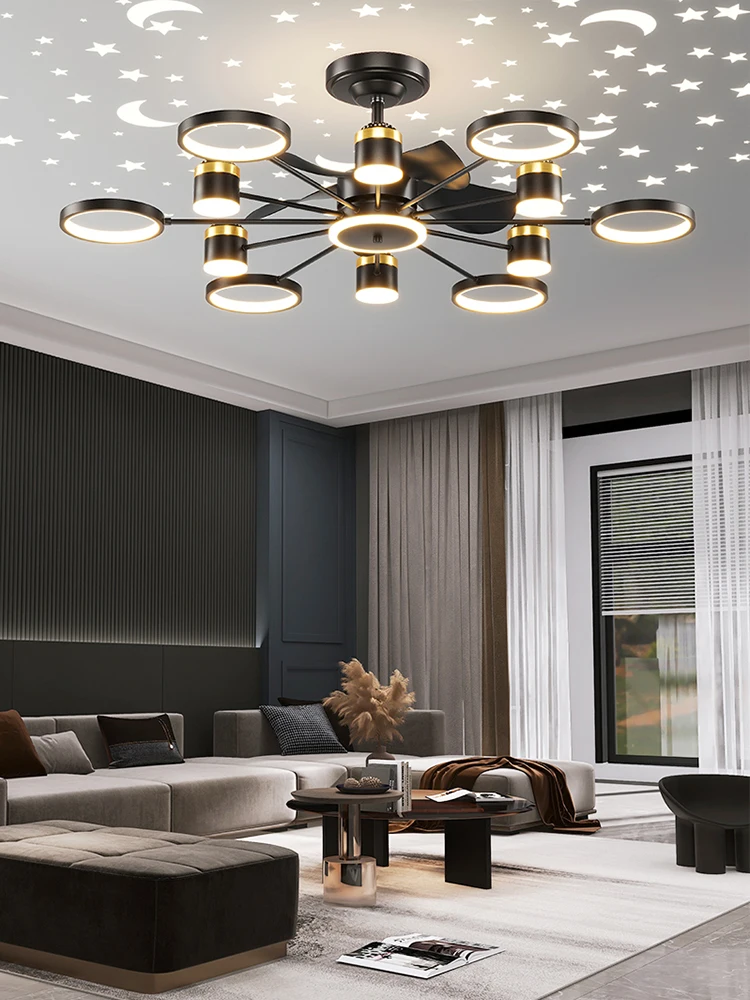 Modern Sky Starlight Chandelier Ceiling Fans with LED Pendant Lamp Remote Control Living Room Restaurant Bedroom Indoor Lighting