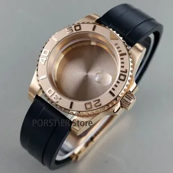High quality 40mm rose gold Men watch case Rubber Strap For NH34 NH35 NH36 movement 100 waterproof 28.5mm Dial YACHT-MASTER