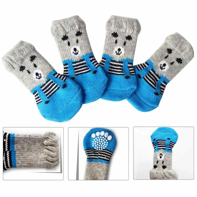 Dog Socks 2 Pairs Anti-Slip Dog Socks With Grips Traction Control Paw Protection Puppy Dogs Non-Skid Socks For Indoor On