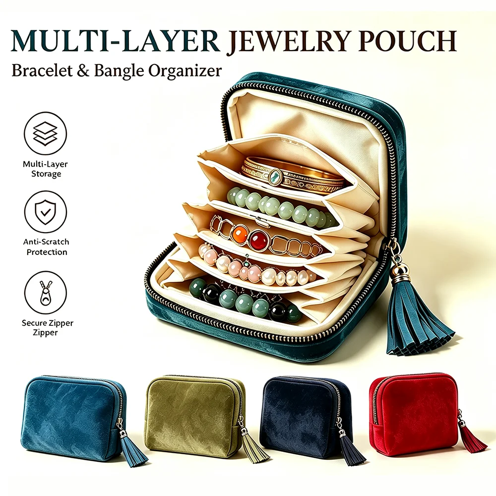 5-Layer Jewelry Storage Bag Velvet Jewelry Pouch Bags for Watch Bracelet Rings Earring Crystal Portable Travel Jewelry Case