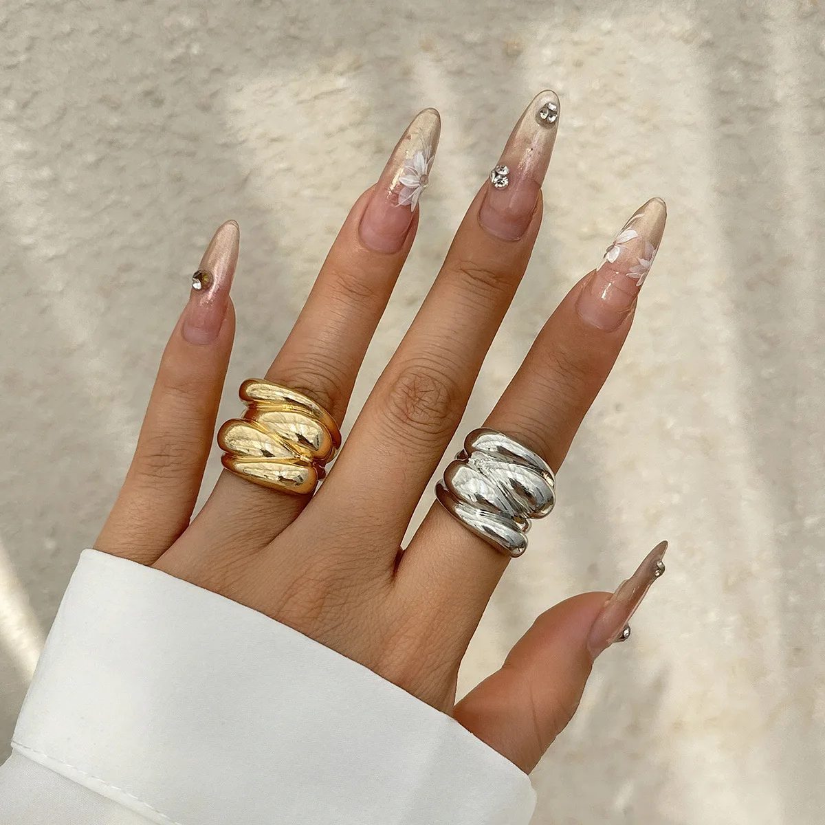 DIEZI French Style Irregular Flower Pearl Rings For Women Men Geometric Gold Silver Color Knuckle Joint Ring Jewelry 2024 New