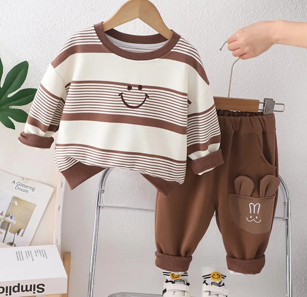 

Toddler Baby Boys Outfits Sets 2024 Spring Autumn Kids Striped Pullover Sweatshirt Hoodies and Pants Tracksuits Toddler Clothes