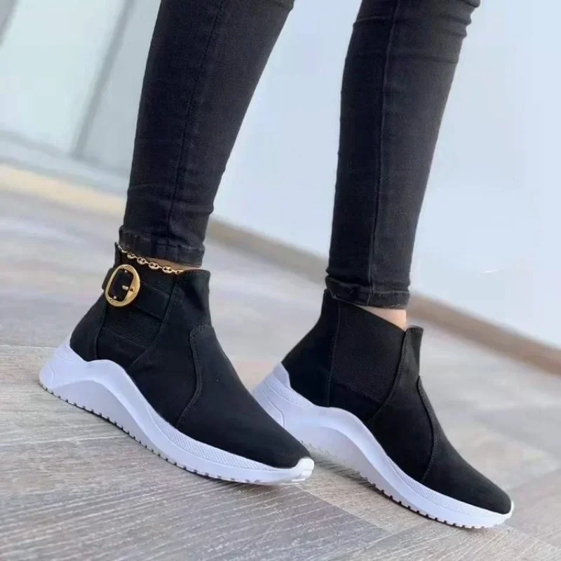 Zapatillas de deporte vulcanizadas con hebilla para mujer, zapatos de plataforma sin cordones, talla grande, novedad de 2023