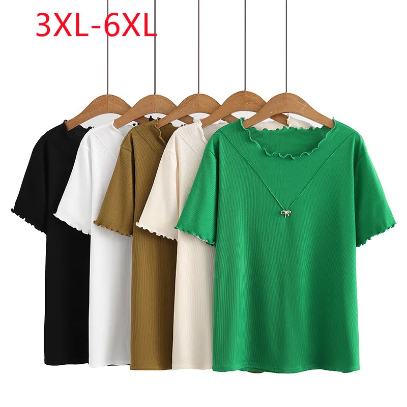 

New 2023 Ladies Summer Plus Size Tops For Women Large Size Short Sleeve O-neck Green T-shirt 3XL 4XL 5XL 6XL